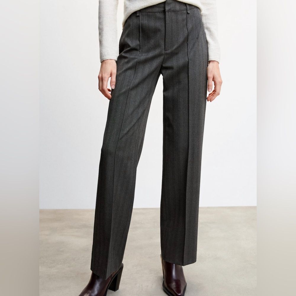MANGO. Straight Stripe Pants. Size 10. Charcoal Gray.